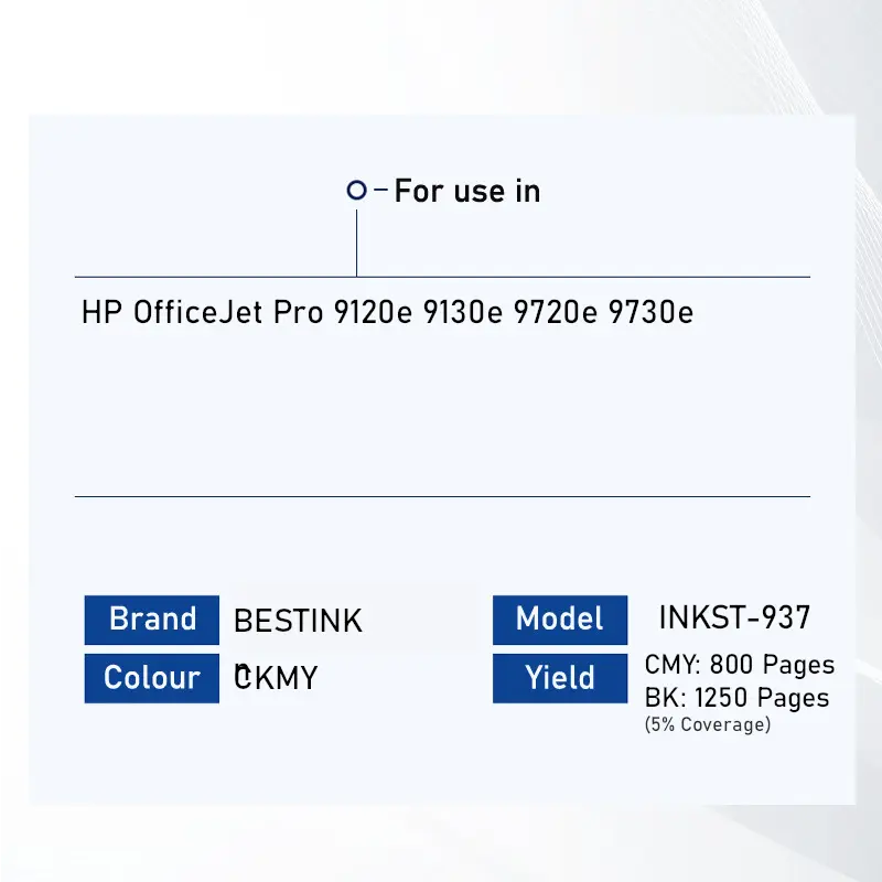 Singapore Stock Bestink 937 Black 937 Cyan 937 Yellow 937 Magenta  Ink Cartridges Bestink.sg