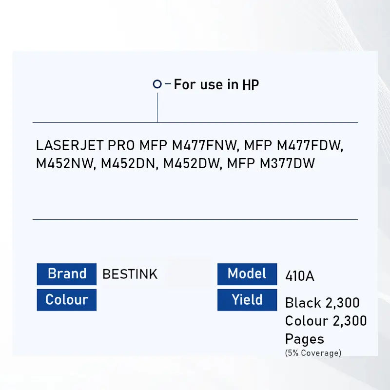 Bestink 410A Black Cyan Magenta Yellow Toner Cartridge CF410A CF411A CF412A CF413A Bestink.sg