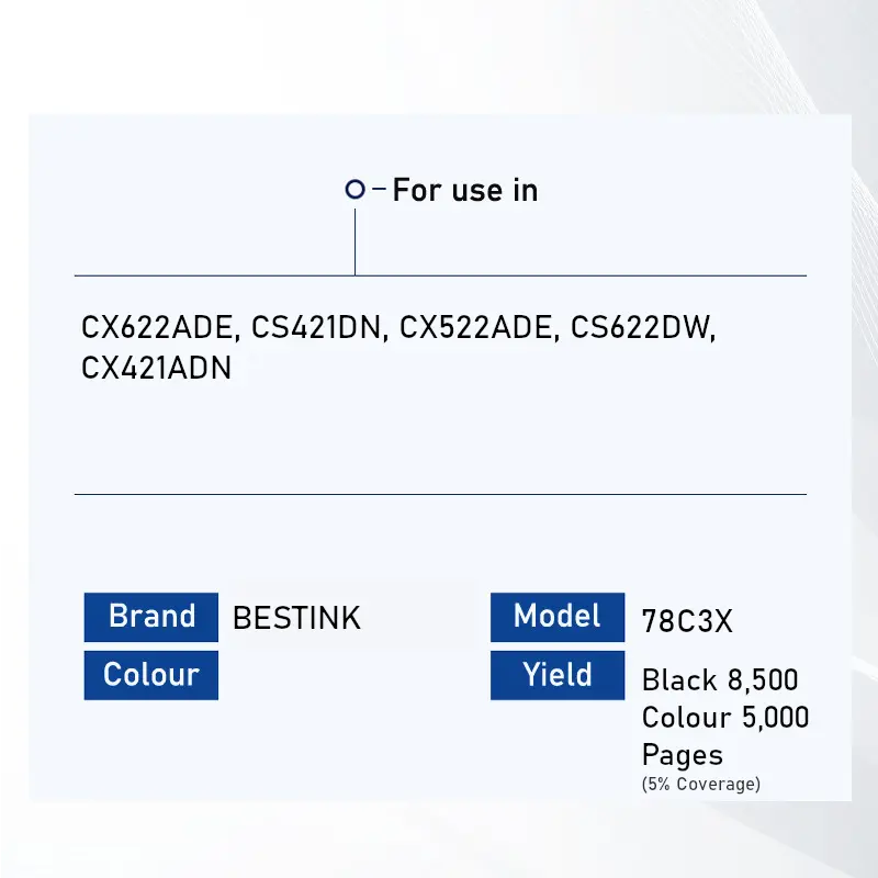 Bestink 78C3X Extra High Yield Black Cyan Magenta Yellow Toner Cartridge 78C3XK0 78C3XC0 78C3XM0 78C3XY0 Bestink.sg