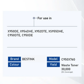 Bestink C950X76G Waste Toner Bottle for use in C950de X950de X952dte X954dhe C950 X950 X952 X954 Bestink.sg