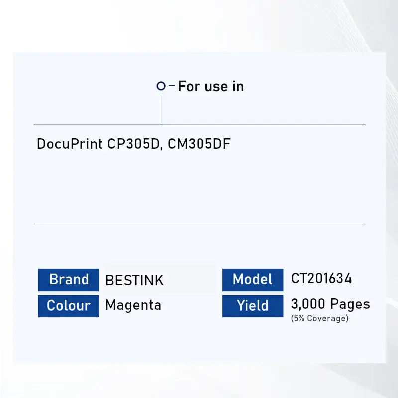 Bestink CT201632 CT201633 CT201634 CT201635 Black Cyan Magenta Yellow Toner Cartridge for use in DocuPrint CP305D CM305DF Bestink.sg
