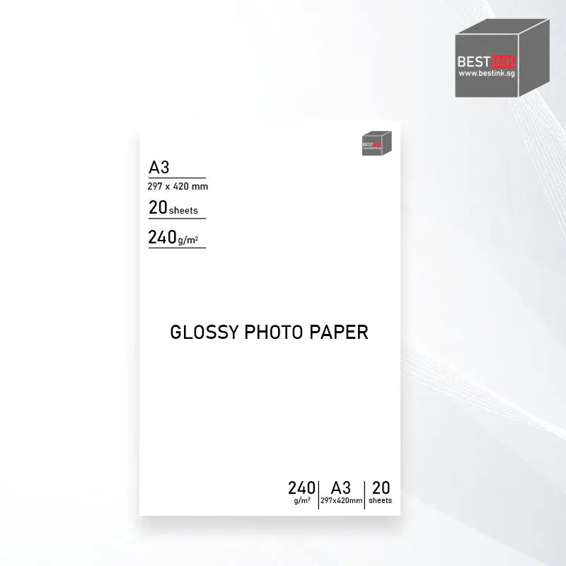 Bestink High Quality Inkjet Photo Paper A3 297x420mm Glossy Photo Paper 240gsm 20 sheets Bestink.sg