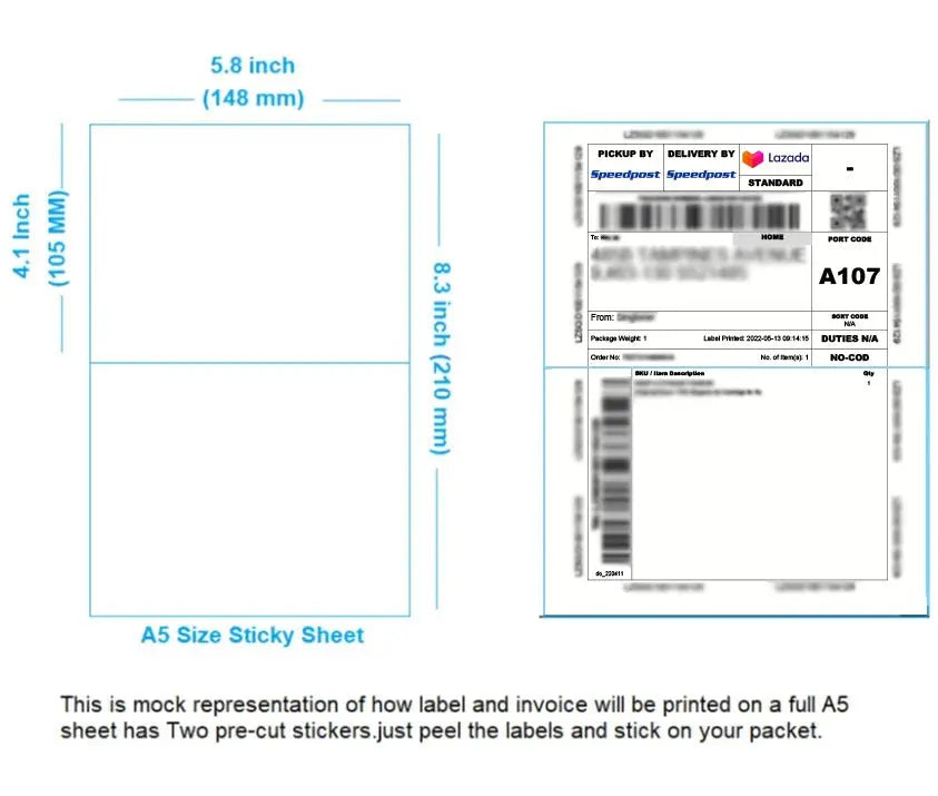 Bestink A5 High Quality Pre Cut Sticker Paper for Waybill Printing 50pcs 100pcs Bestink.sg